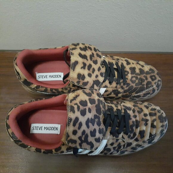 New Steve Madden Shoes - Madrid Tan Leopard Lace Up Sneakers for Women - Picture 2 of 10
